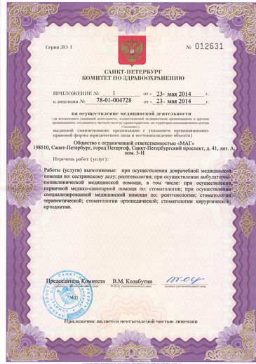 Приложение к лицензии