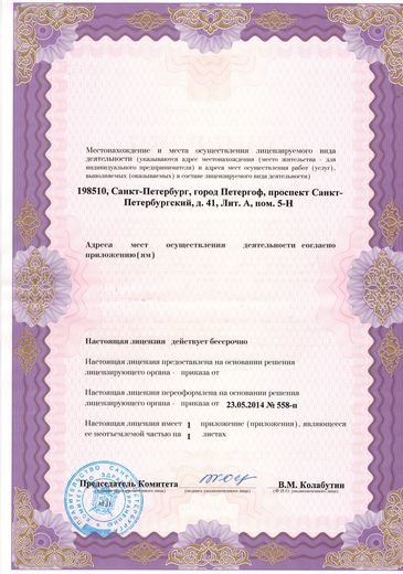 Оборотная сторона лицензии